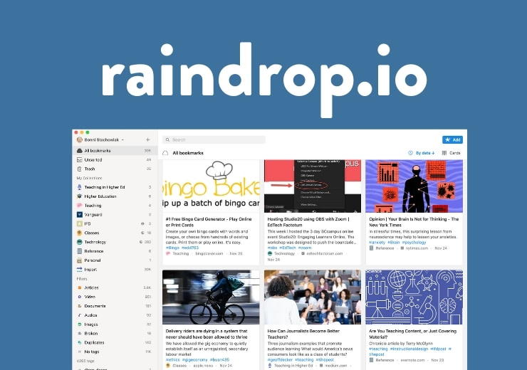 Recommended Digital Bookmarking Tool: Raindrop.io