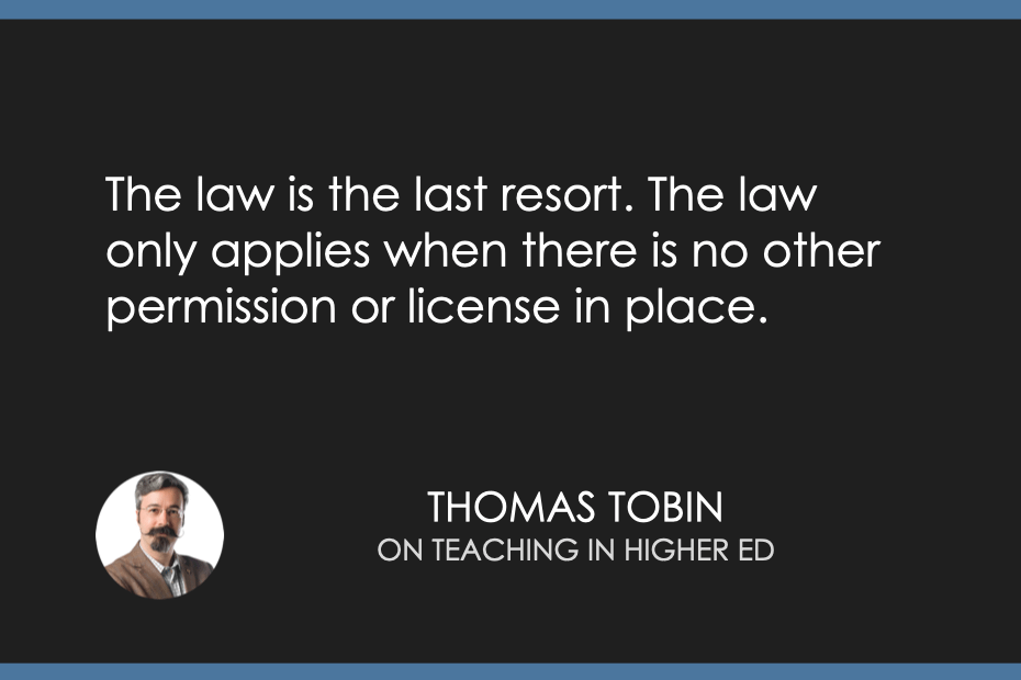 The law is the last resort. The law only applies when there is no other permission or license in place.