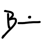 A handwritten B - Bonni's signature
