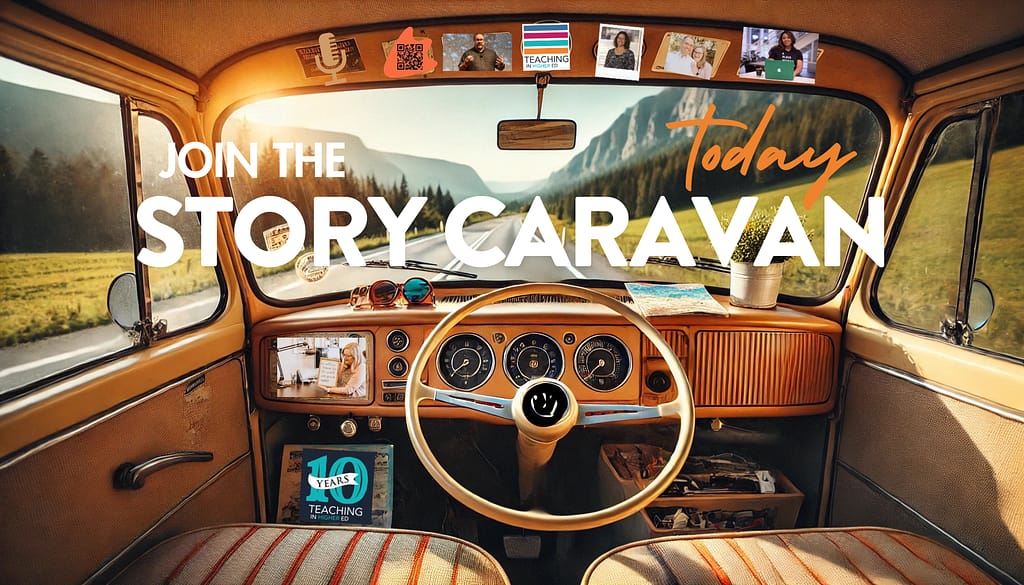 Join the story caravan, inside of a bus, headed toward the mountains