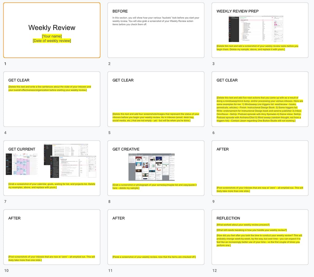 Sample weekly review