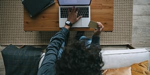 person used a laptop on a desk