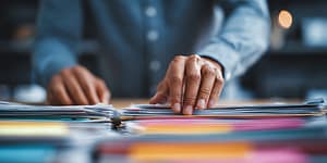 man goes through papers that are in folders