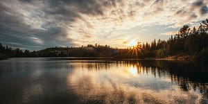 sunset by a lakeside