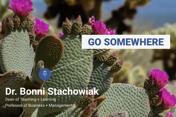 Blooming cacti with the title: Go Somewhere