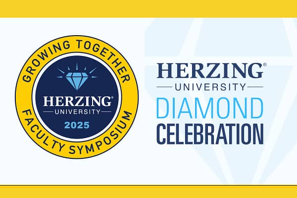 Herzing University Diamond Celebration Logo has a diamond jewel abstract image
