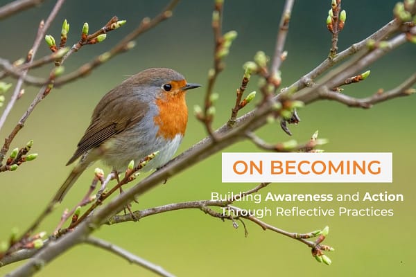 bird sits on a branch with blossom buds emerging