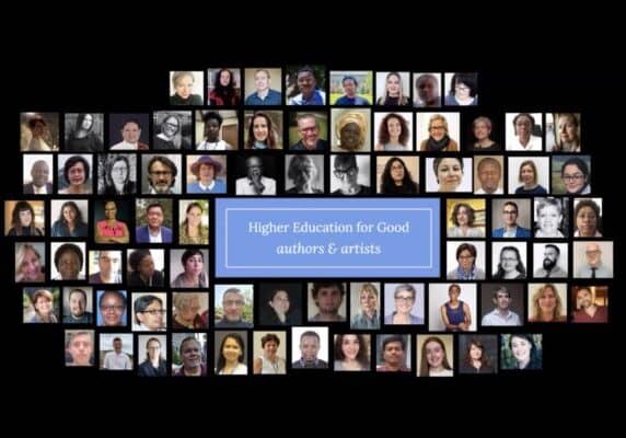 Photo collage of the authors & artists of Higher Ed for Good book