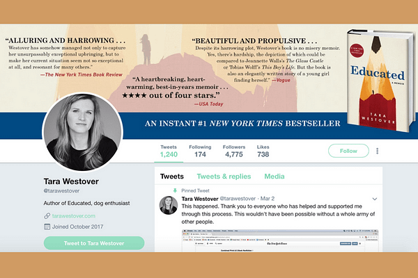 Follow Tara Westover (Author of Educated: A Memoir) on Twitter