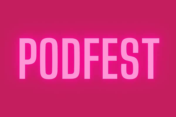 PODFEST letters in bright pink