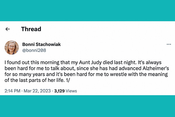 Twitter thread re Aunt Judy’s death