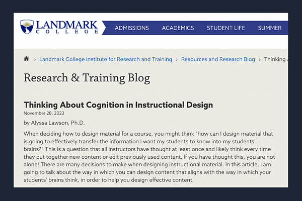 Thinking About Cognition in Instructional Design, by Alyssa Lawson