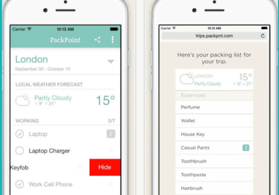 PackPoint packing app