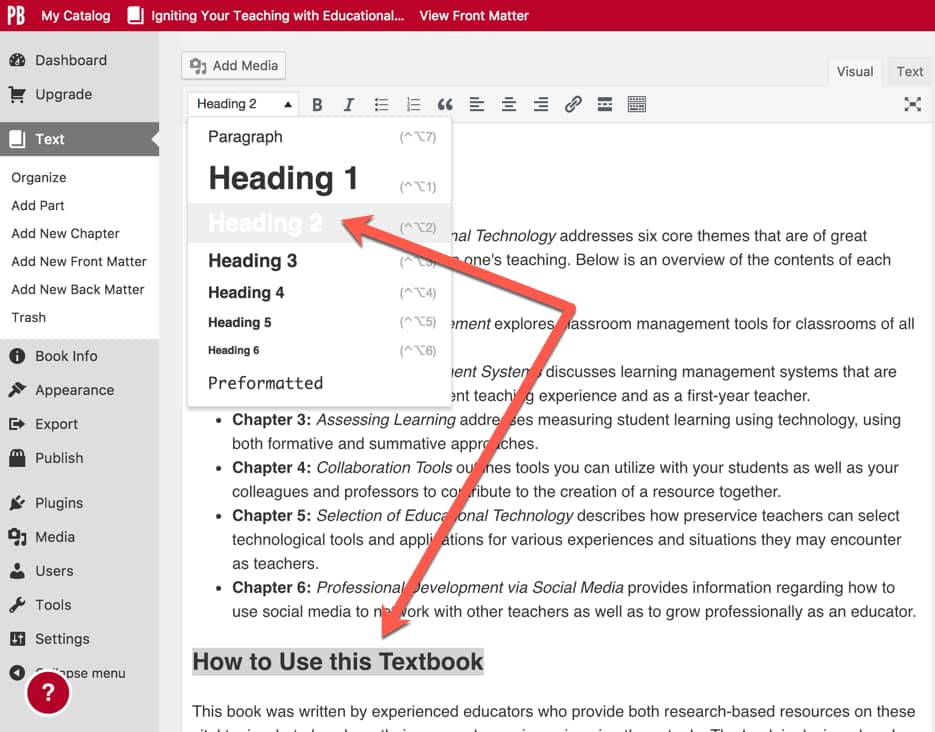 Applying formatting in PressBooks