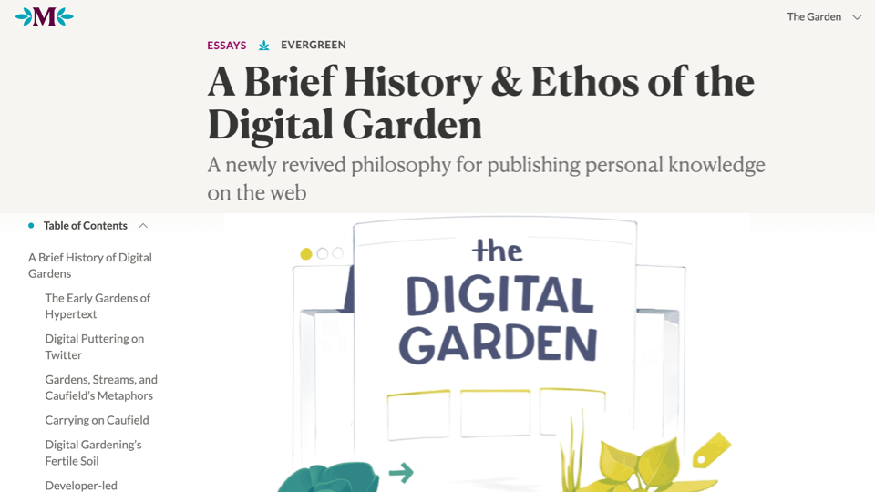 Screenshot of a website showing the article with a hand drawn garden image