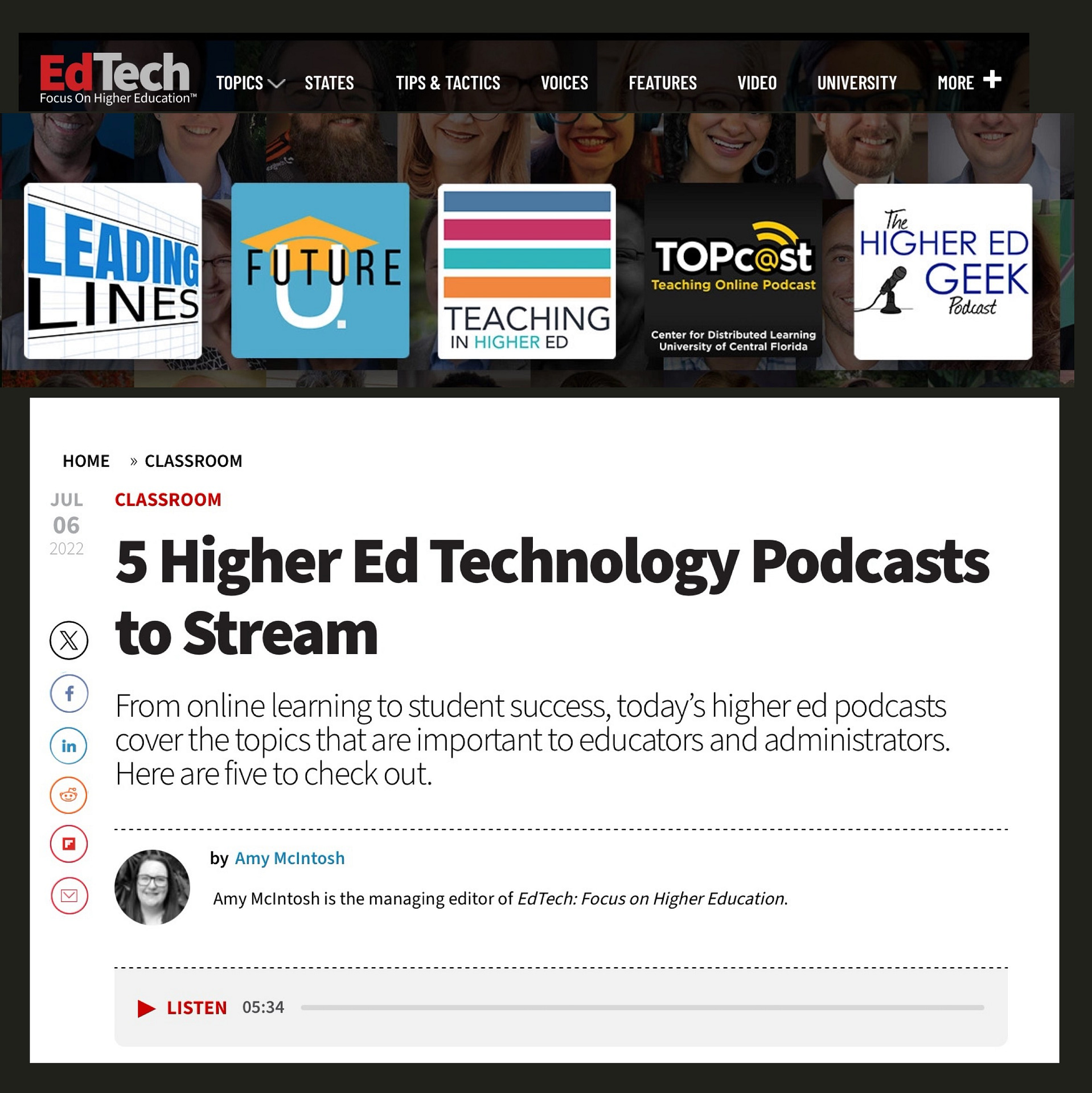 5 Higher Ed Technology podcasts to stream: Leading Lines, Future U, Teaching in Higher Ed, TOP Podcast