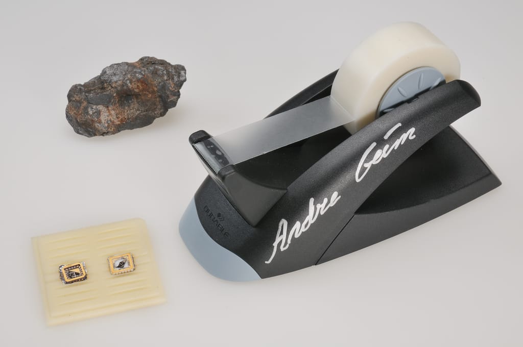 A lump of graphite, a graphene transistor, and a tape dispenser.
