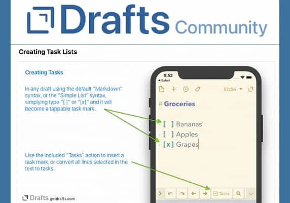 Checklists in Drafts