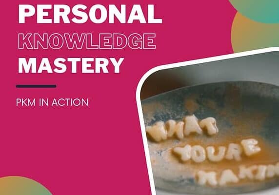 PKM in action - spoon containing alphabet soup letters that spell out: "what you're making"